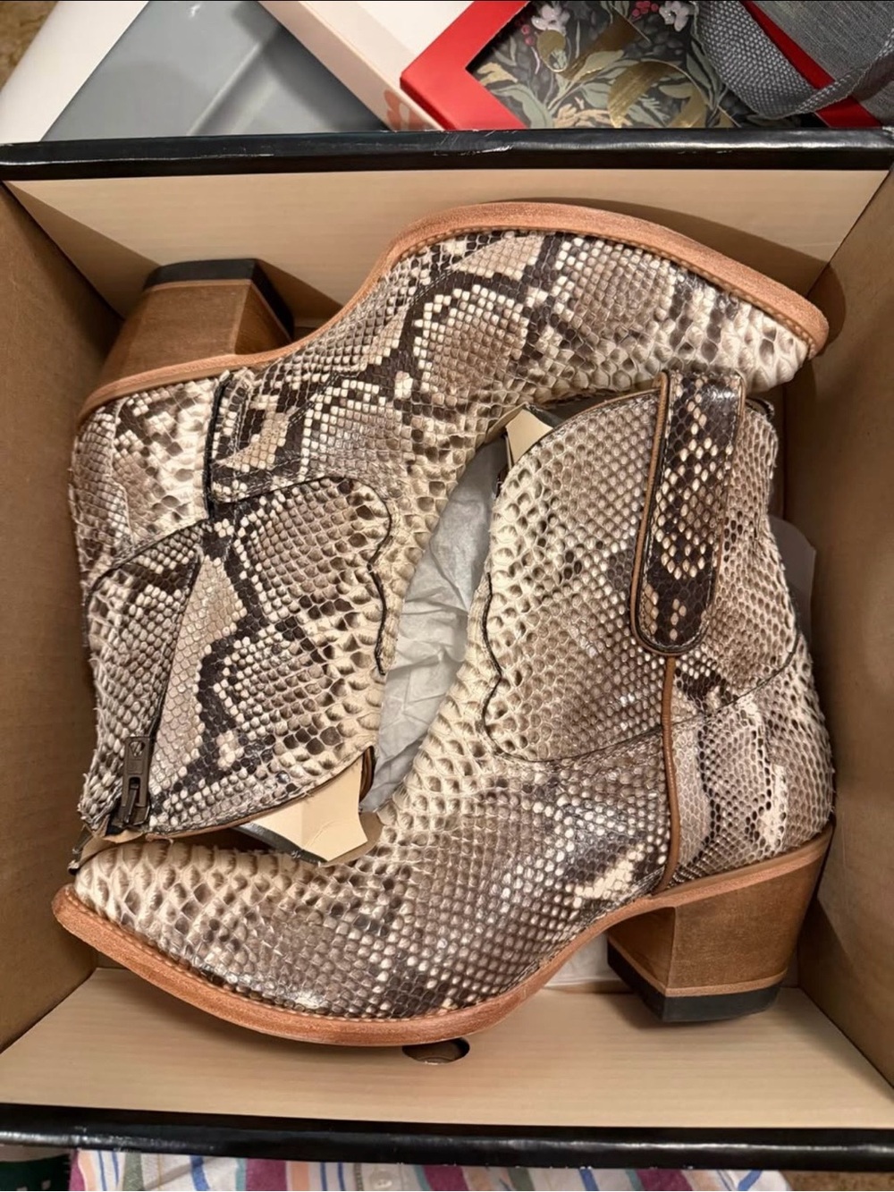 Idyllwind Snake-Print Ankle Boots in Brown and Cream